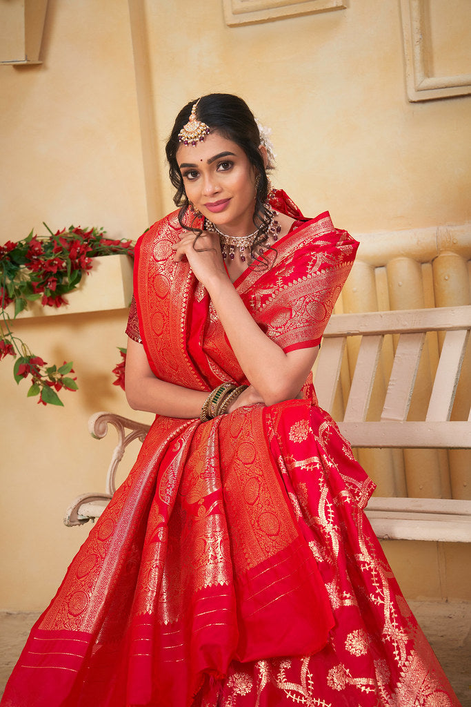 Soft Silk Saree Weaving Banarasi Jari Work Saree With Blouse