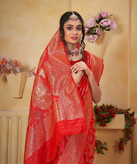 Soft Silk Saree Weaving Banarasi Jari Work Saree With Blouse