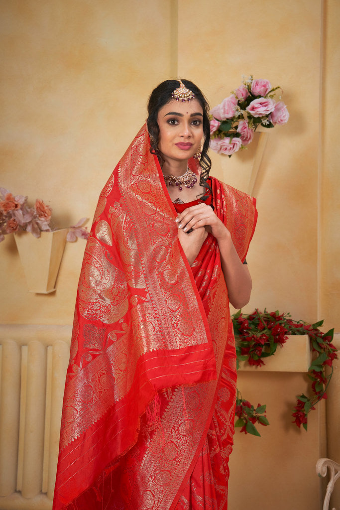 Soft Silk Saree Weaving Banarasi Jari Work Saree With Blouse