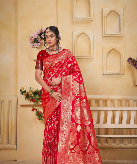 Soft Silk Saree Weaving Banarasi Jari Work Saree With Blouse
