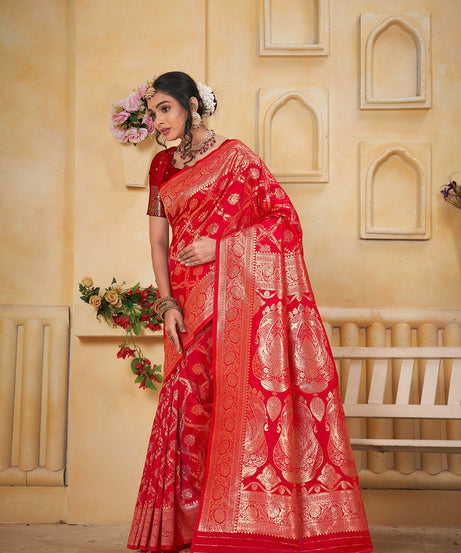 Soft Silk Saree Weaving Banarasi Jari Work Saree With Blouse