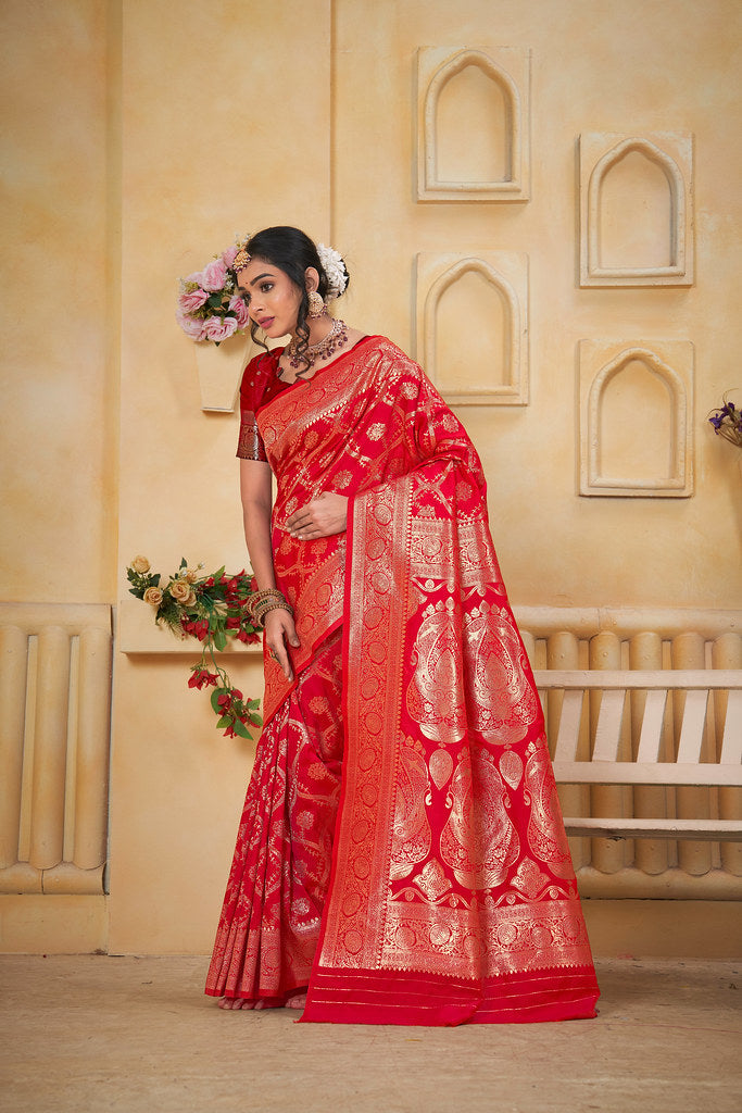 Soft Silk Saree Weaving Banarasi Jari Work Saree With Blouse