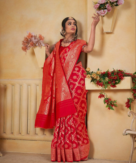 Soft Silk Saree Weaving Banarasi Jari Work Saree With Blouse