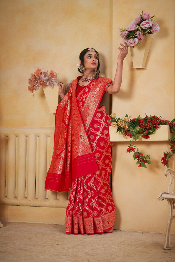 Soft Silk Saree Weaving Banarasi Jari Work Saree With Blouse