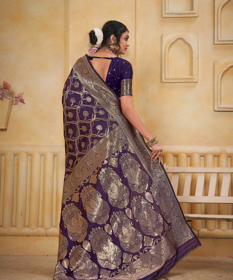 Soft Silk Saree Weaving Banarasi Jari Work Saree With Blouse