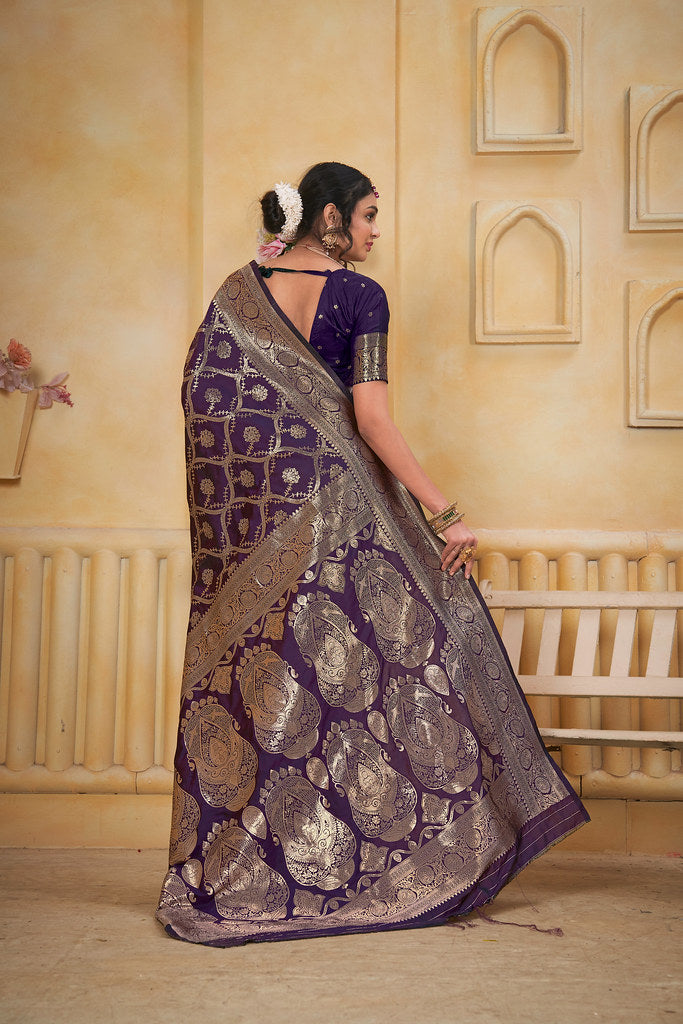 Soft Silk Saree Weaving Banarasi Jari Work Saree With Blouse