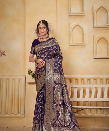 Soft Silk Saree Weaving Banarasi Jari Work Saree With Blouse