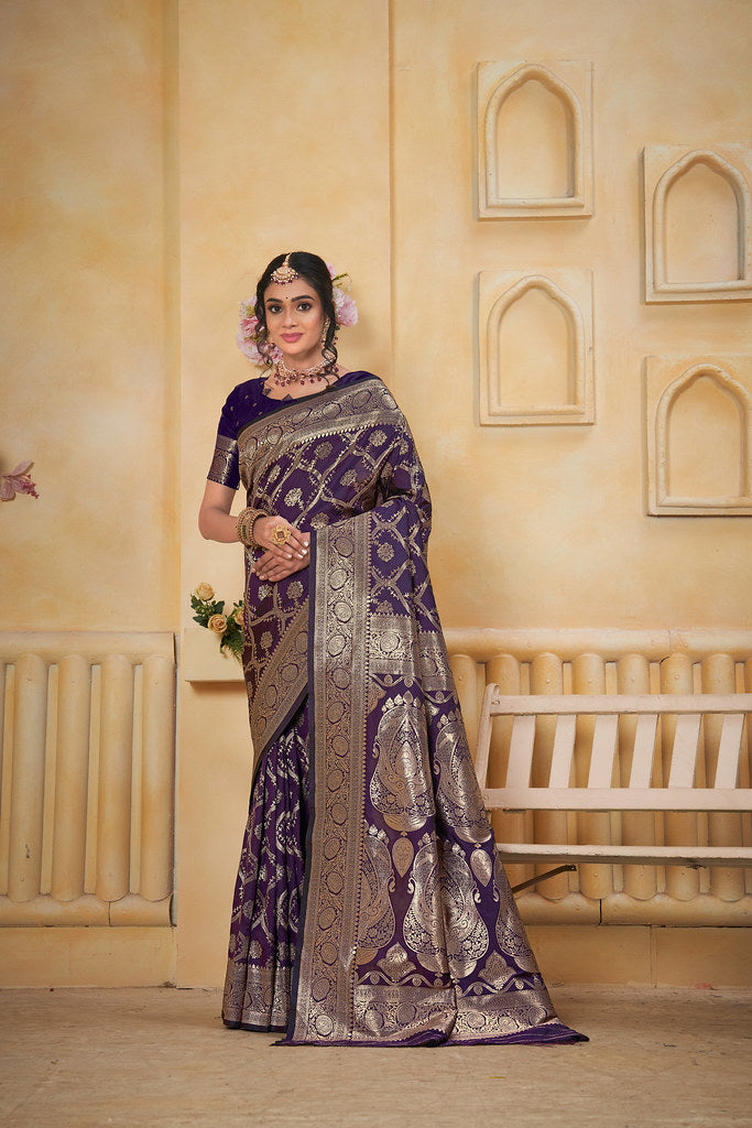 Soft Silk Saree Weaving Banarasi Jari Work Saree With Blouse