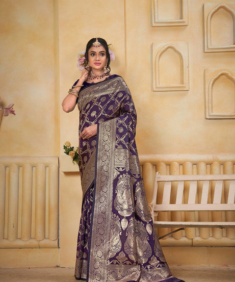 Soft Silk Saree Weaving Banarasi Jari Work Saree With Blouse