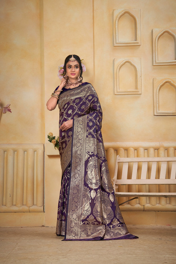 Soft Silk Saree Weaving Banarasi Jari Work Saree With Blouse