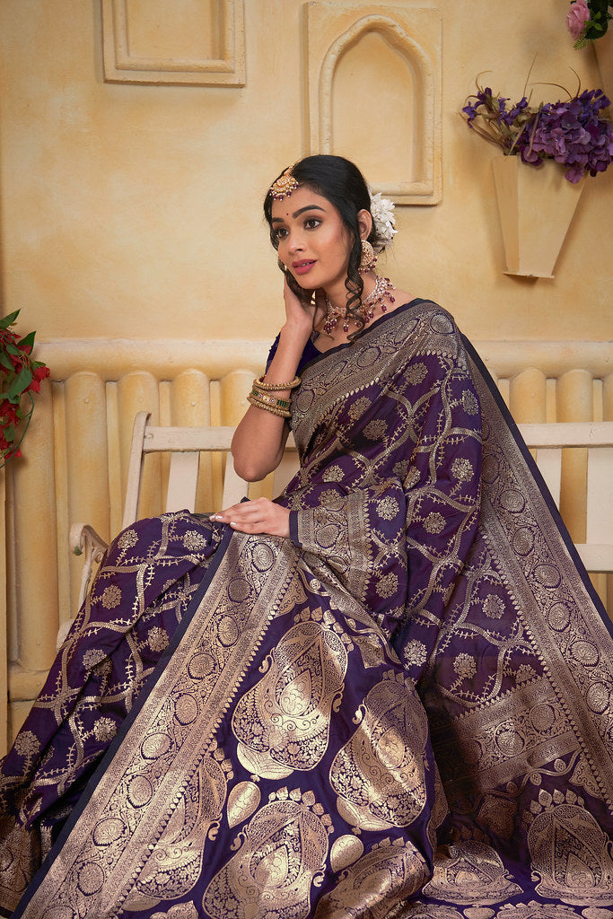 Soft Silk Saree Weaving Banarasi Jari Work Saree With Blouse