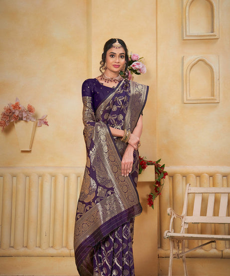 Soft Silk Saree Weaving Banarasi Jari Work Saree With Blouse