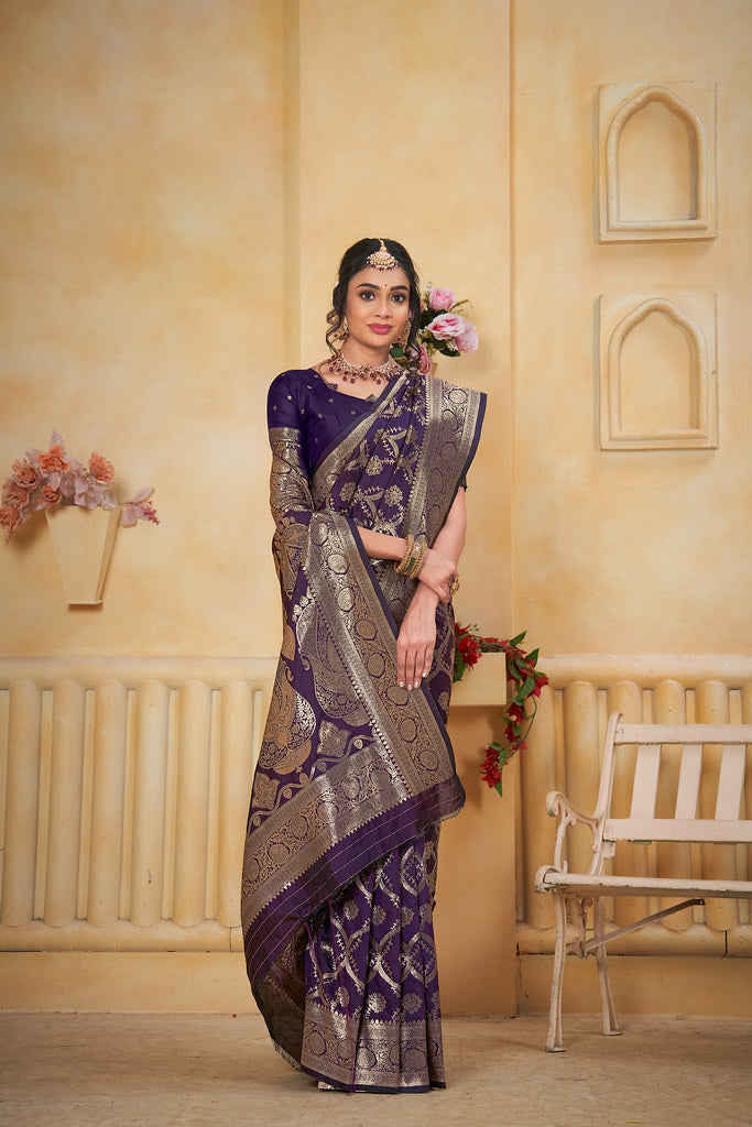 Soft Silk Saree Weaving Banarasi Jari Work Saree With Blouse