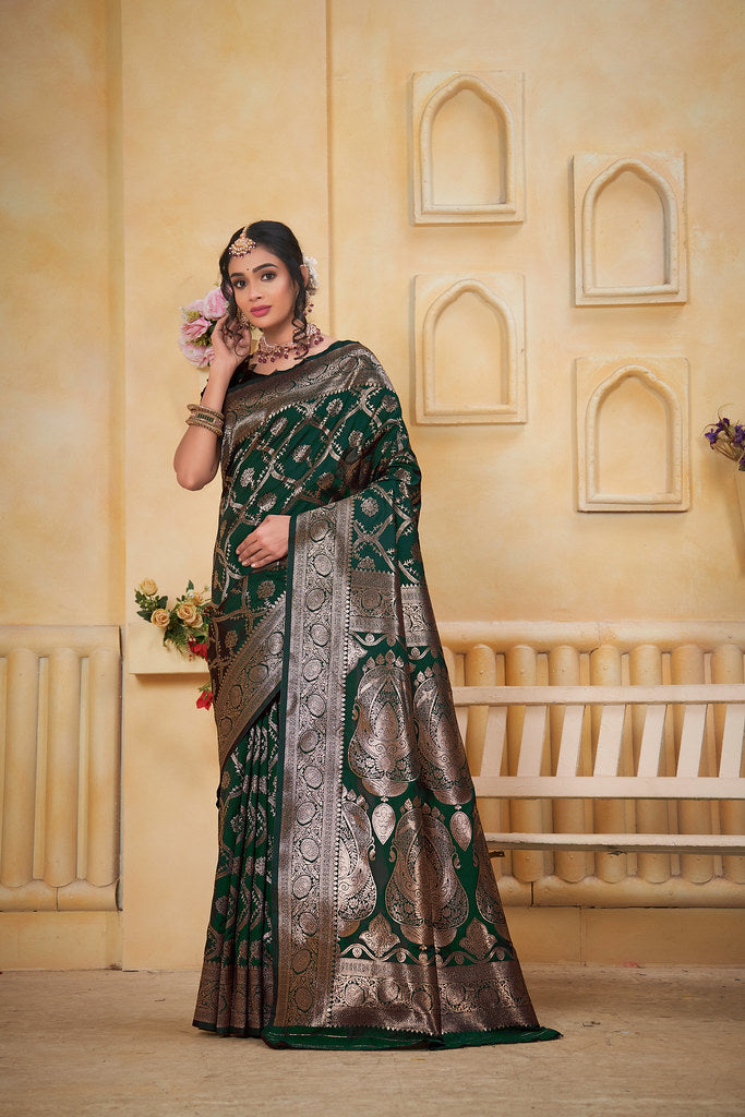 Soft Silk Saree Weaving Banarasi Jari Work Saree With Blouse