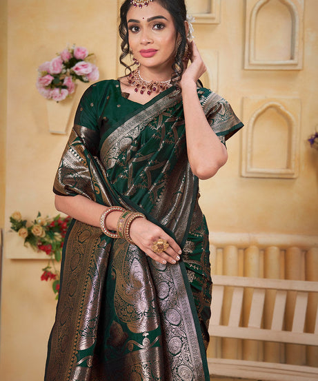 Soft Silk Saree Weaving Banarasi Jari Work Saree With Blouse