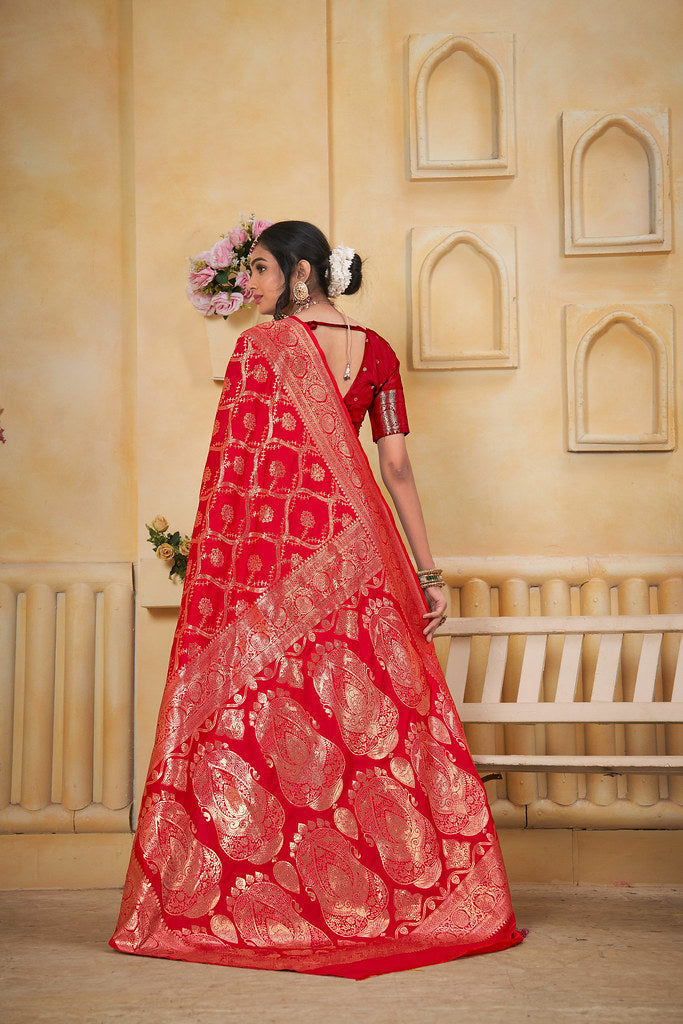 Soft Silk Saree Weaving Banarasi Jari Work Saree With Blouse