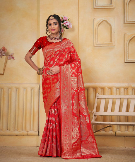 Soft Silk Saree Weaving Banarasi Jari Work Saree With Blouse