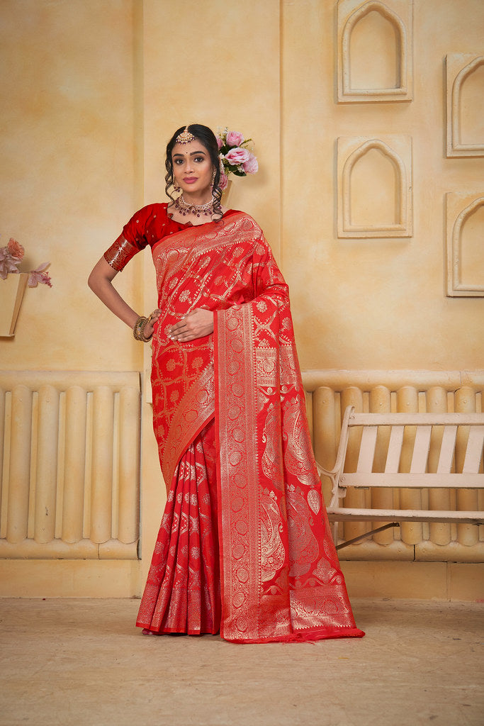 Soft Silk Saree Weaving Banarasi Jari Work Saree With Blouse