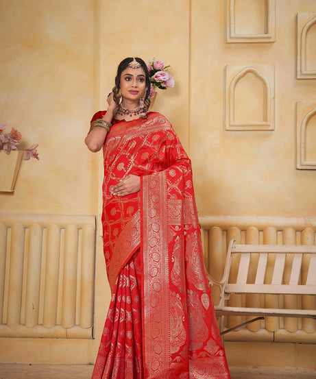 Soft Silk Saree Weaving Banarasi Jari Work Saree With Blouse