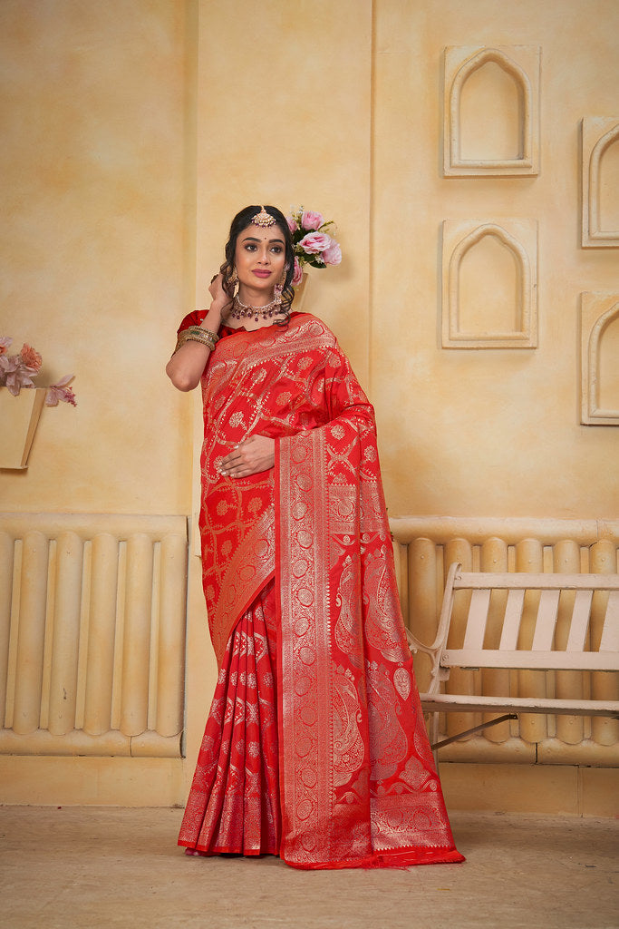 Soft Silk Saree Weaving Banarasi Jari Work Saree With Blouse