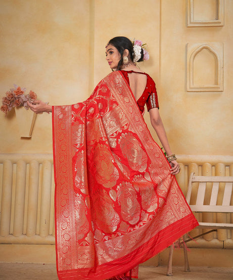 Soft Silk Saree Weaving Banarasi Jari Work Saree With Blouse