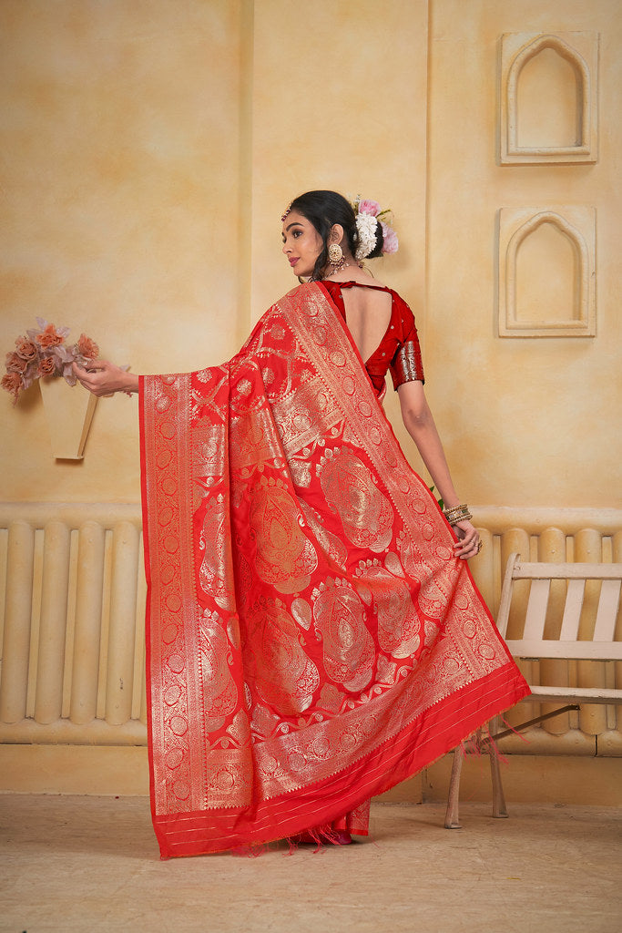 Soft Silk Saree Weaving Banarasi Jari Work Saree With Blouse