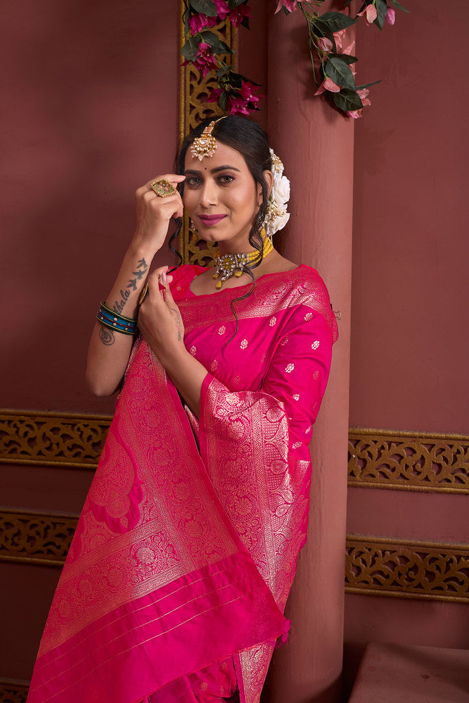 Soft Silk Banarasi Jari Work Beautiful Designer Sari With Blouse