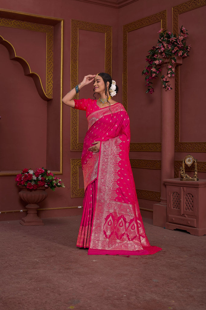 Soft Silk Banarasi Jari Work Beautiful Designer Sari With Blouse