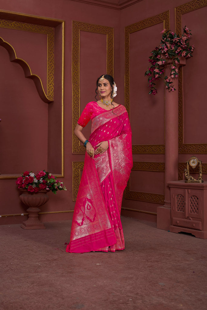 Soft Silk Banarasi Jari Work Beautiful Designer Sari With Blouse