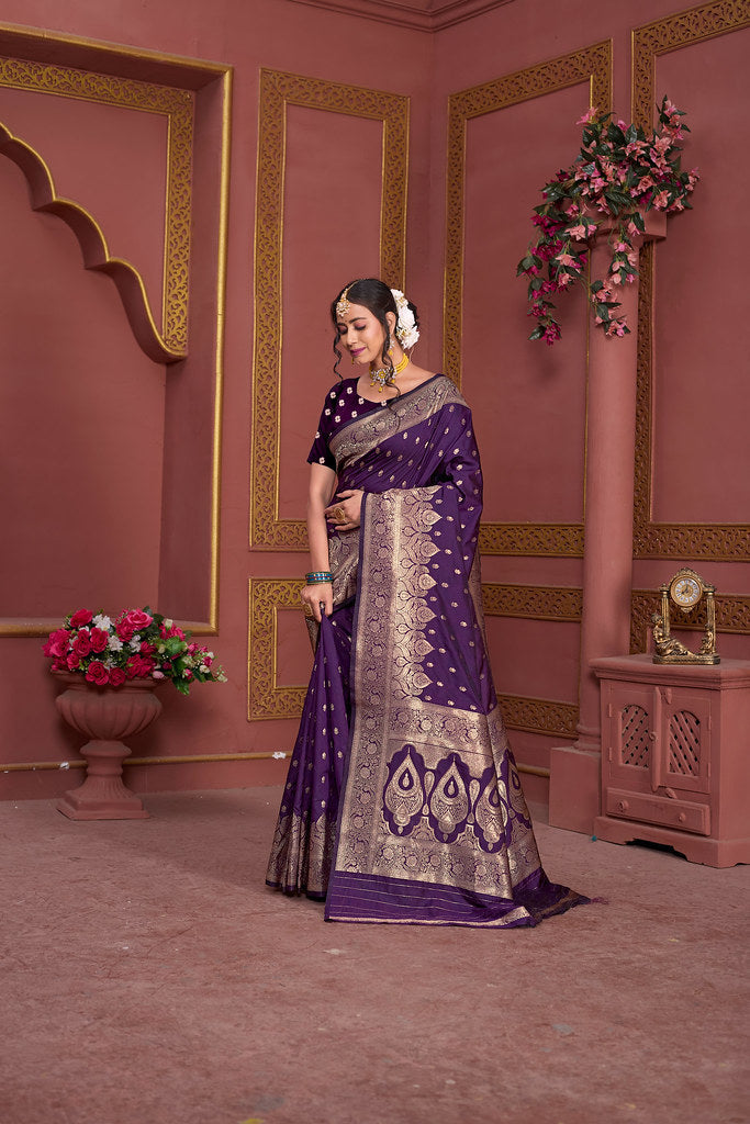 Soft Silk Banarasi Jari Work Beautiful Designer Sari With Blouse