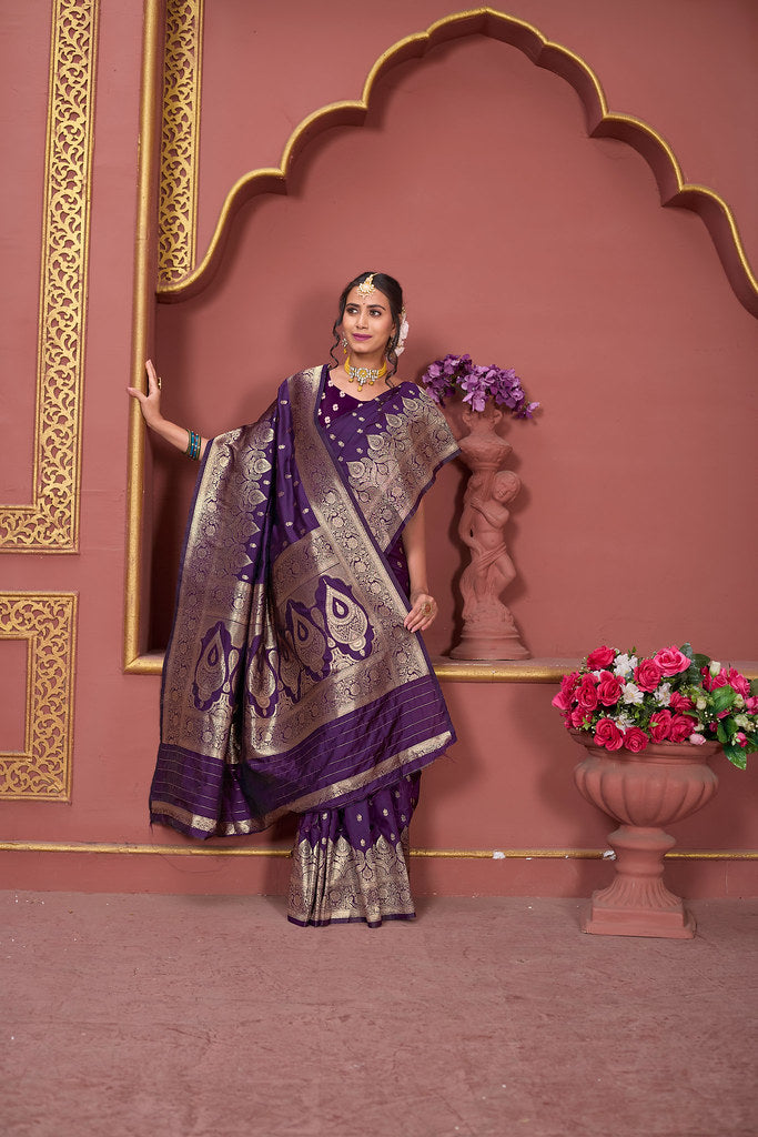 Soft Silk Banarasi Jari Work Beautiful Designer Sari With Blouse