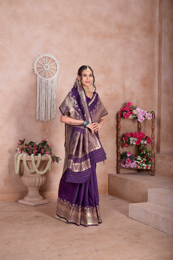 Traditional Wear Designer Soft Silk Banarasi Sari With Blouse