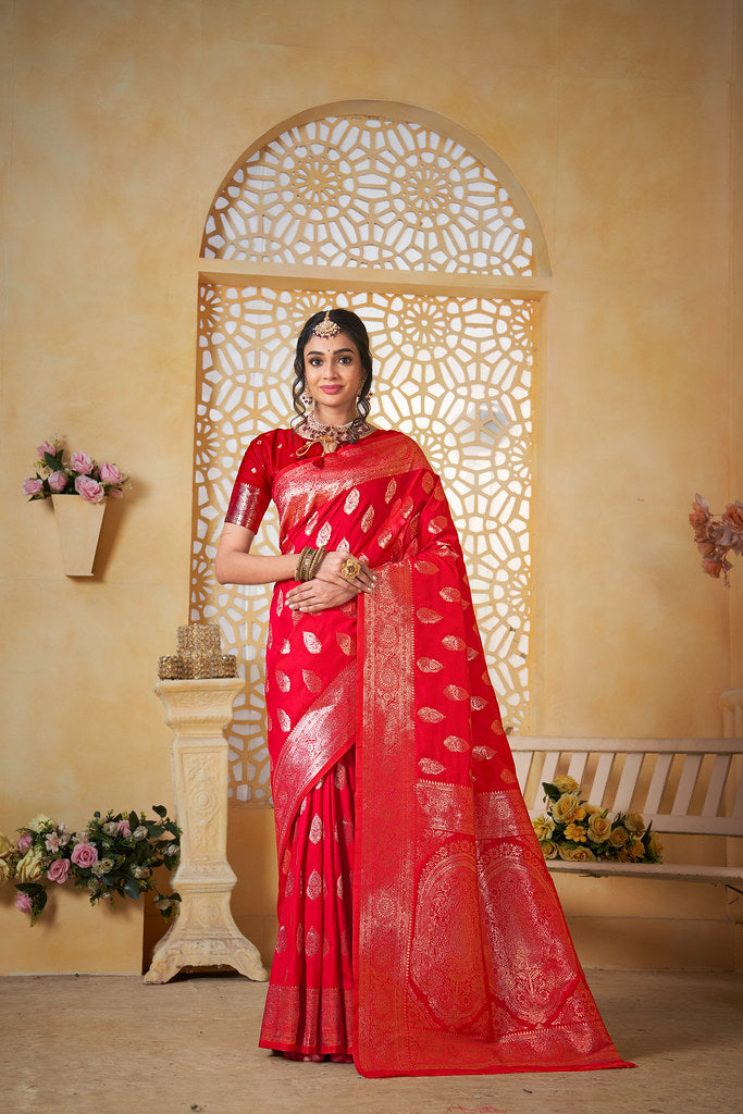 Soft Silk Saree Weaving Banarasi Jari Work Sari With Blouse