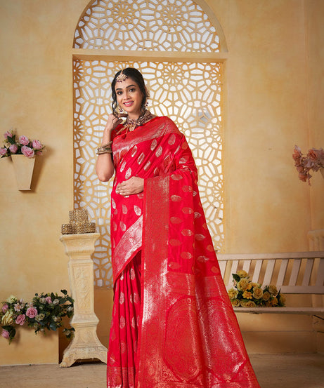 Soft Silk Saree Weaving Banarasi Jari Work Sari With Blouse