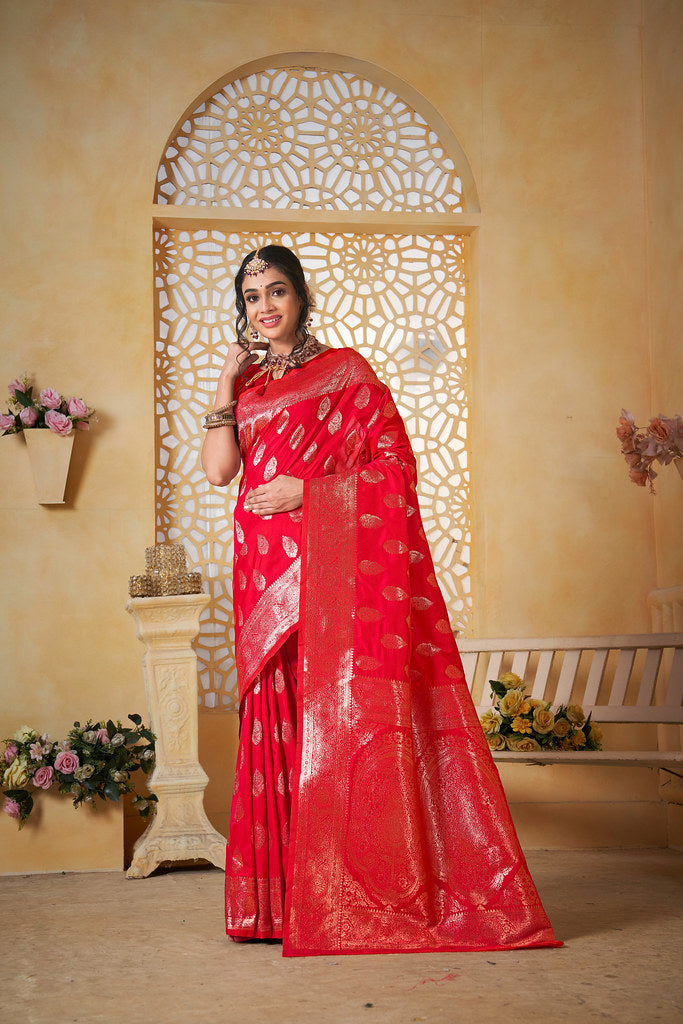 Soft Silk Saree Weaving Banarasi Jari Work Sari With Blouse