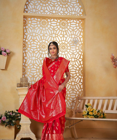 Soft Silk Saree Weaving Banarasi Jari Work Sari With Blouse