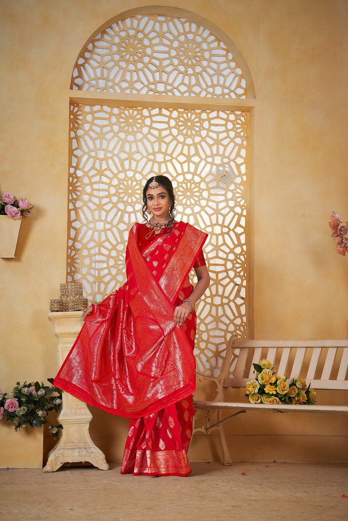 Soft Silk Saree Weaving Banarasi Jari Work Sari With Blouse