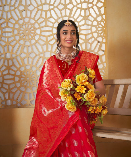 Soft Silk Saree Weaving Banarasi Jari Work Sari With Blouse