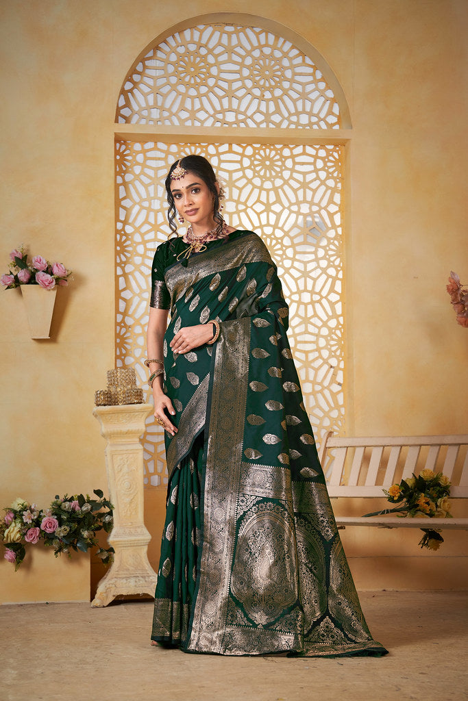 Soft Silk Saree Weaving Banarasi Jari Work Sari With Blouse