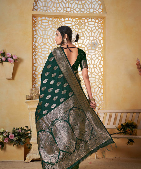 Soft Silk Saree Weaving Banarasi Jari Work Sari With Blouse