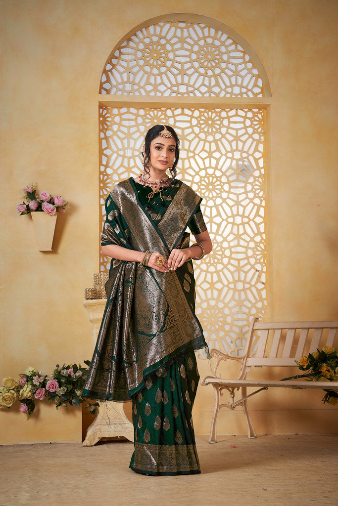 Soft Silk Saree Weaving Banarasi Jari Work Sari With Blouse