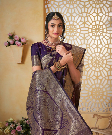 Soft Silk Saree Weaving Banarasi Jari Work Sari With Blouse