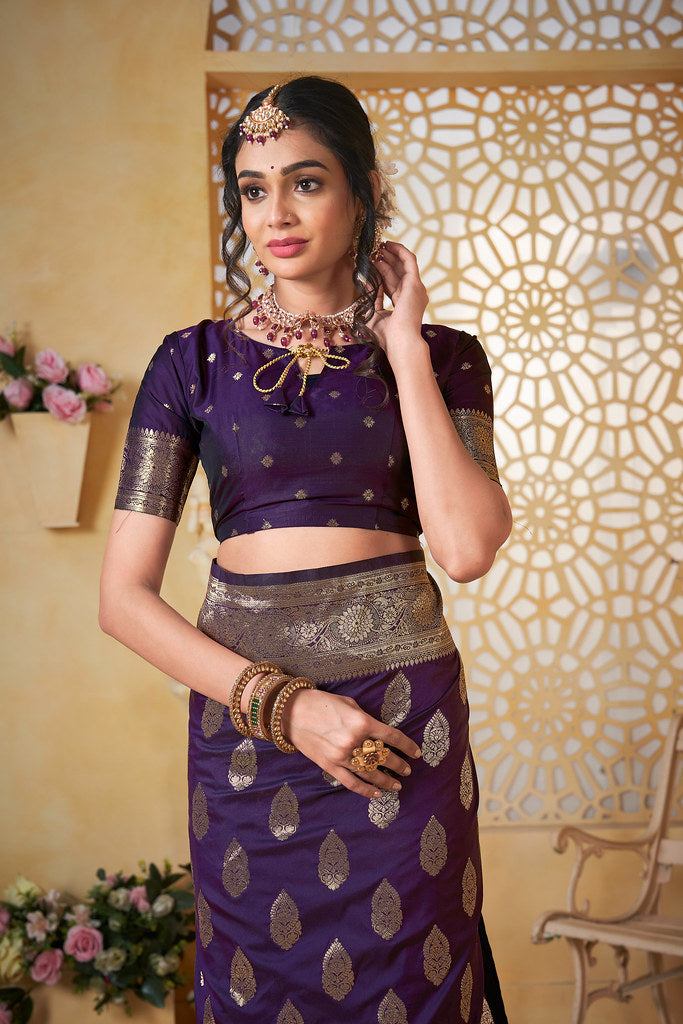 Soft Silk Saree Weaving Banarasi Jari Work Sari With Blouse