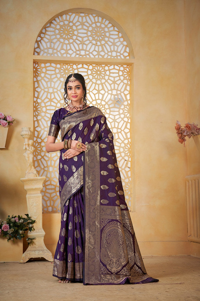 Soft Silk Saree Weaving Banarasi Jari Work Sari With Blouse