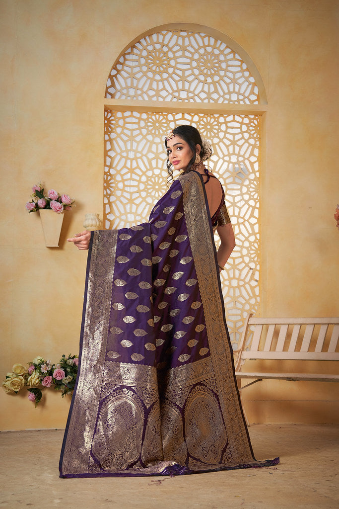 Soft Silk Saree Weaving Banarasi Jari Work Sari With Blouse