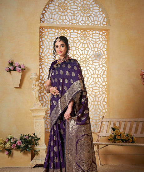 Soft Silk Saree Weaving Banarasi Jari Work Sari With Blouse