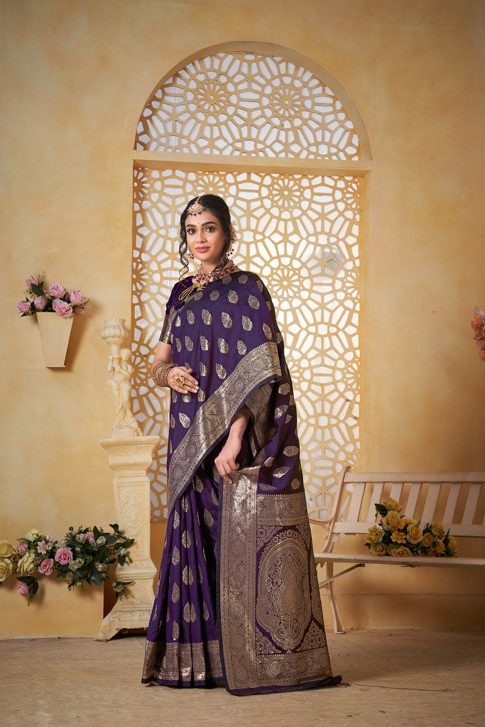 Soft Silk Saree Weaving Banarasi Jari Work Sari With Blouse