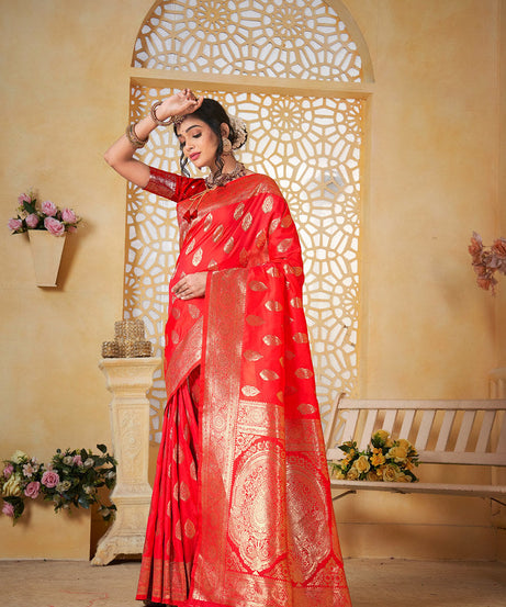 Soft Silk Saree Weaving Banarasi Jari Work Sari With Blouse