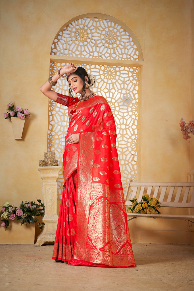 Soft Silk Saree Weaving Banarasi Jari Work Sari With Blouse