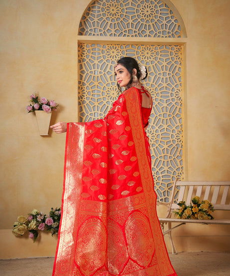 Soft Silk Saree Weaving Banarasi Jari Work Sari With Blouse